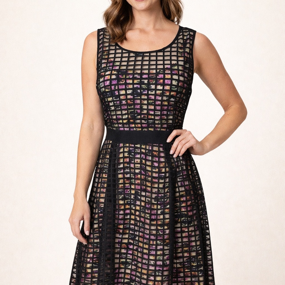 Jessica‎ Simpson Black Fit & Flare Mesh Overlay Dress